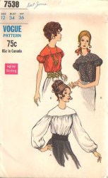 7538 VOGUE 1968 TUCK IN YOKE SS-LS BLOUSE PATTERN 8